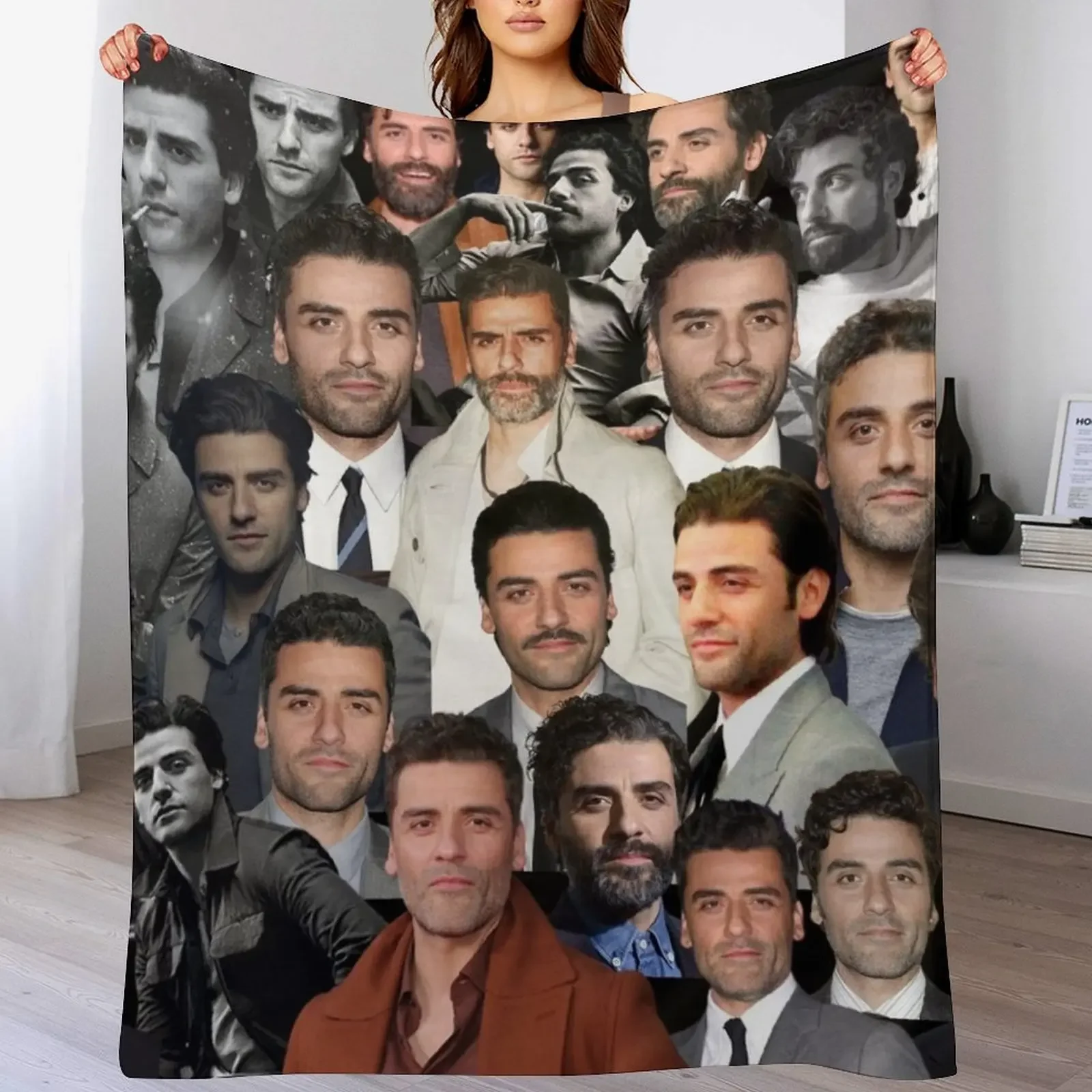 

oscar isaac photo collage Throw Blanket Soft Plaid christmas gifts Bed Flannel Fabric Blankets