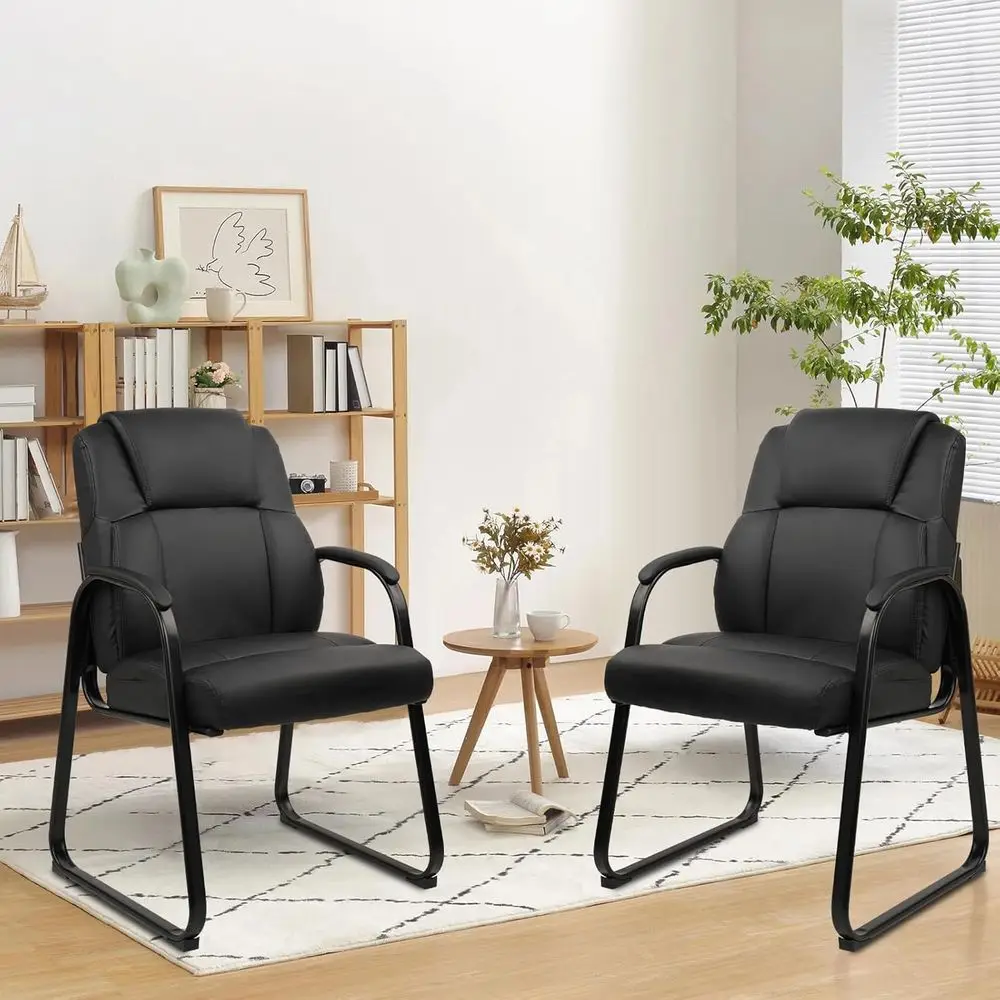 Oice Gt Chair Leather Retion Chair with Bonded Padded Arm Rest and Sled Base Desk Chair No Wheels or Retion Conerence Waiting Ro - view 2