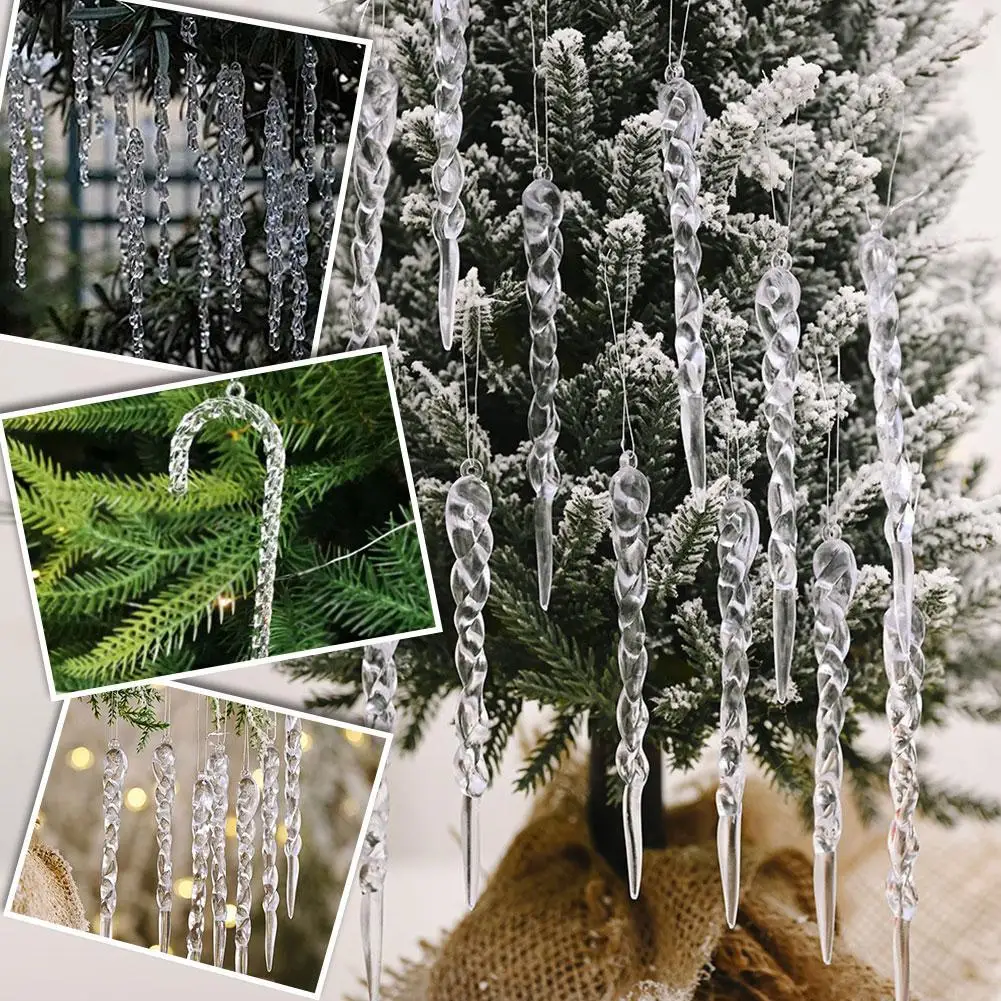 12pcs Creative Transparent Ice Bar Pendant For Christmas Celebrations New Christmas Tree Decoration Threaded Pendant Tree