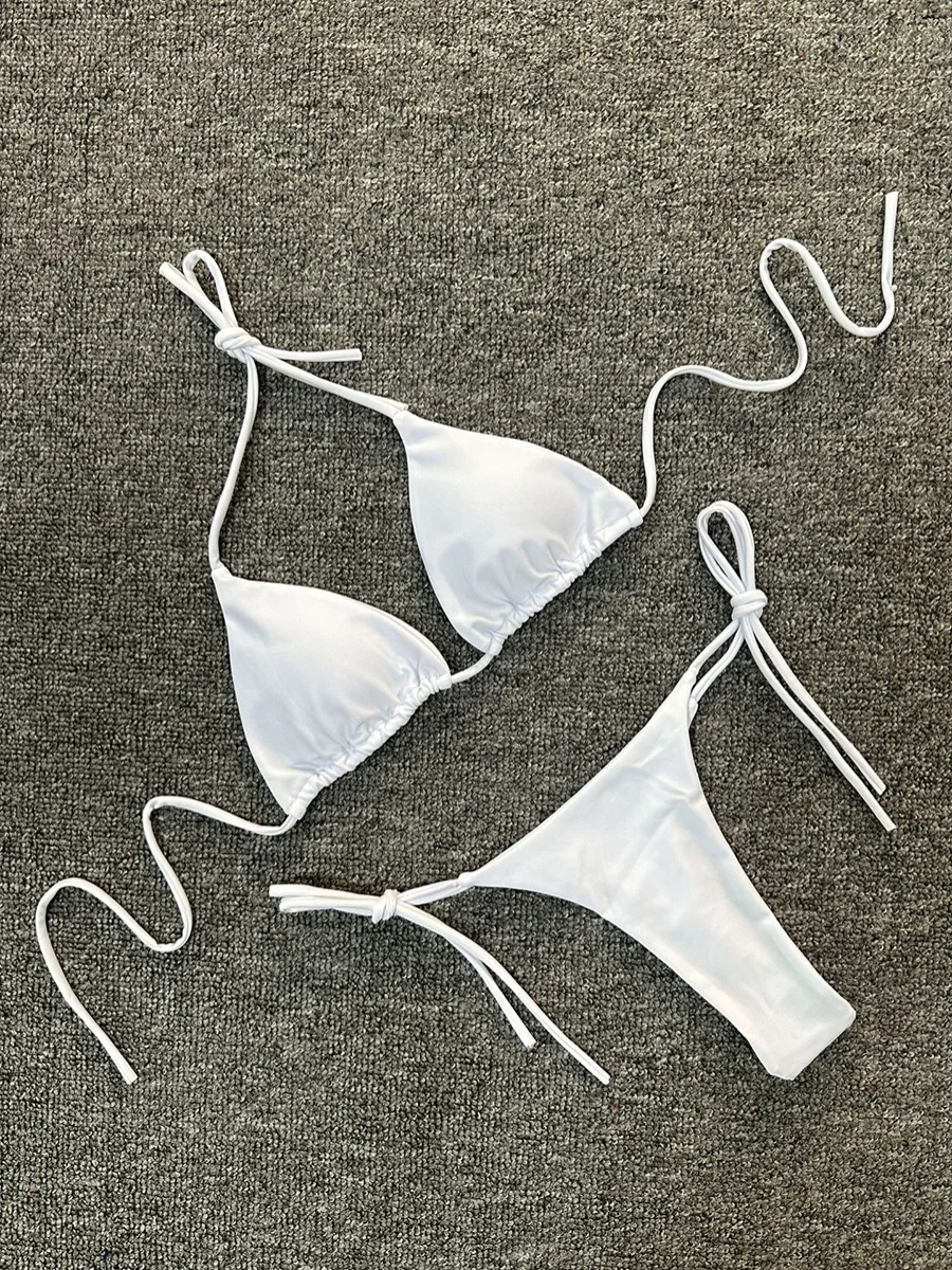 Sexy Solid Bikini Sets Fashion Tie Side G-String Thong Swimsuit Push-Up Padded Bra Two Pieces Swimwear Female Sexy Swimsuits