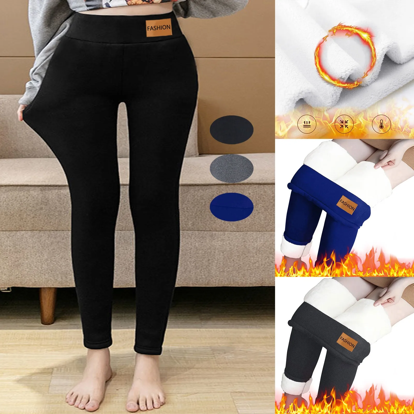 

Winter Warm Leggings Women Pants Thermal Pantyhose Stockings Pants Velvet Tights Pocket Leggins High Waist Wool Legging