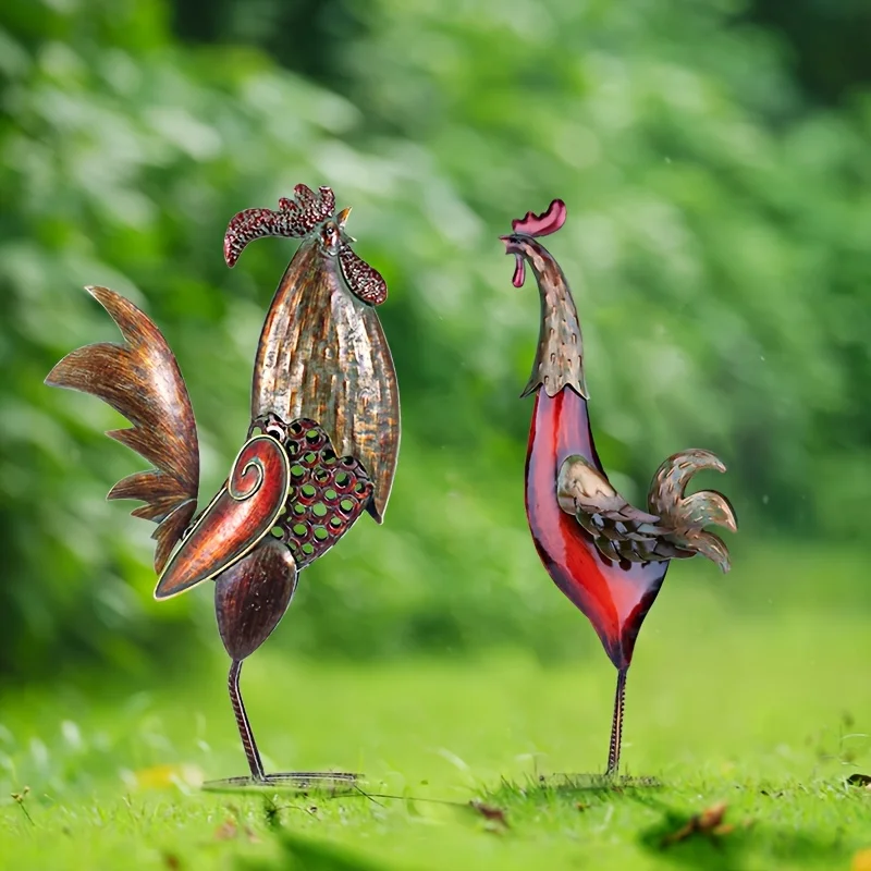 1 Pce, Metal sculpture ,Colorful tin rooster ,Vintage style, Home decor and Garden decor, Handicraft.