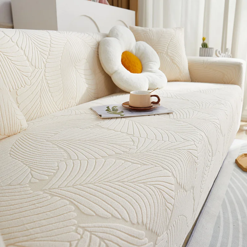 Cream Style Leaf Jacquard Sofa Cover All-Inclusive Universal Couch Cushion Covers Anti-pets Scratch Slipcover & Protector