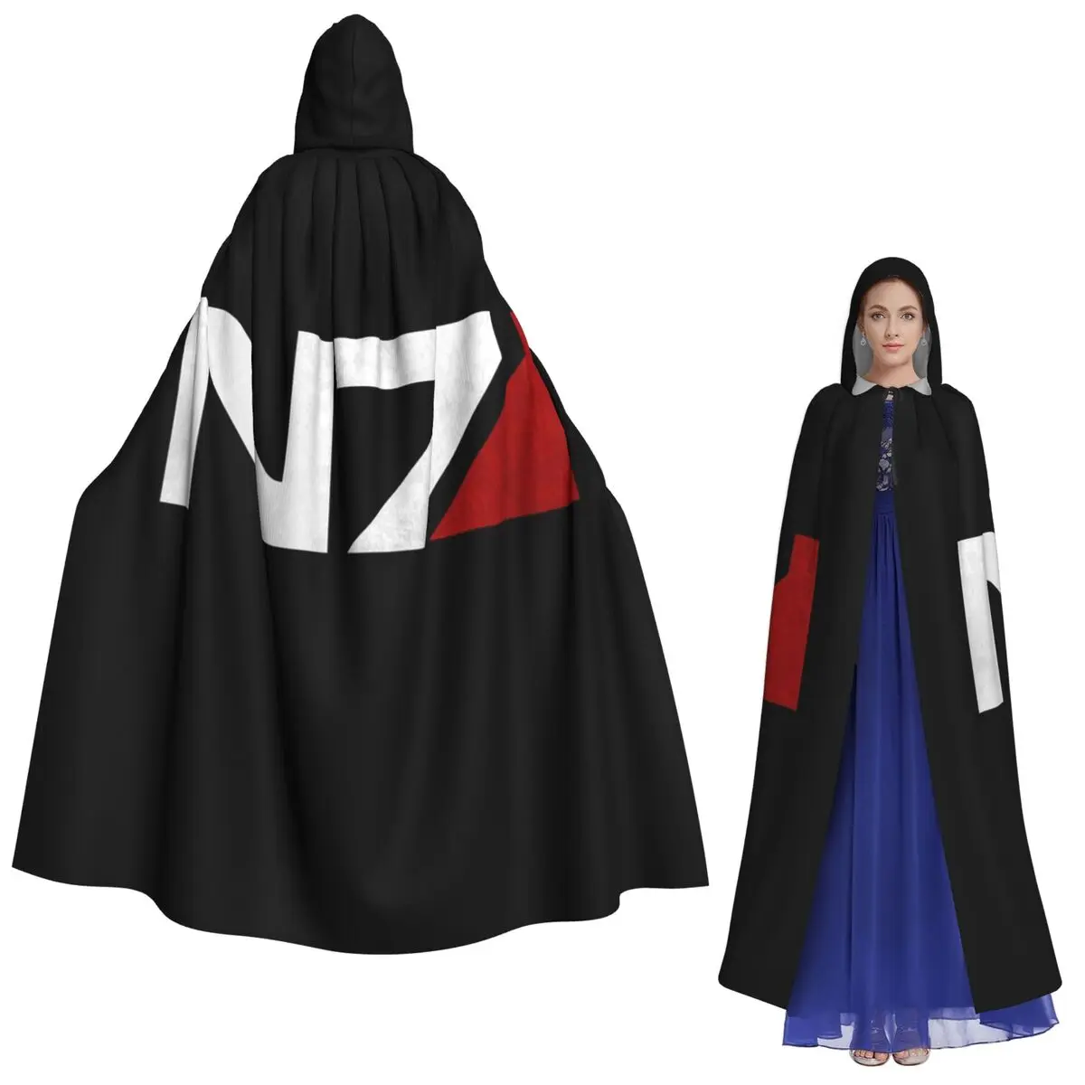 

Mass Effect N7 Long Hooded Cloak Witch Medieval Costume Cosplay Cape HalloweenParty Adult Unisex