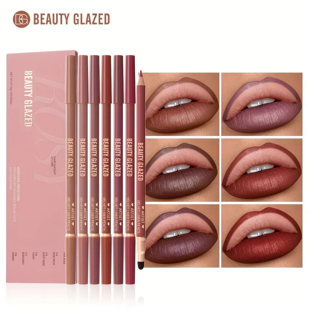 BEAUTY GLAZED 6 unids/set delineador de labios Combo Set 2 en 1 lápiz labial impermeable para mujeres juego de delineador de labios lápiz labial de larga duración