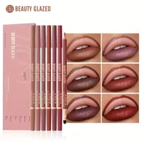 BEAUTY GLAZED 6pcs/Set Lip Liner Combo Set 2 in 1 Waterproof Lipstick for Women Lip liner Set Long Lasting Lipstick