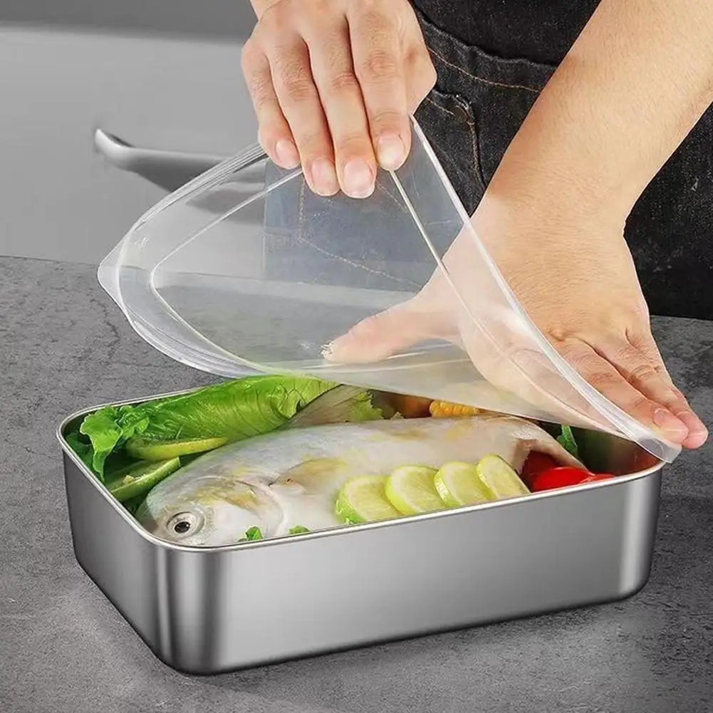 Stainl Steel Food Storage Box Picnic Box Rectangular Long-lasting Multi-use Fren Refrigerator Se Box Vending I7W3