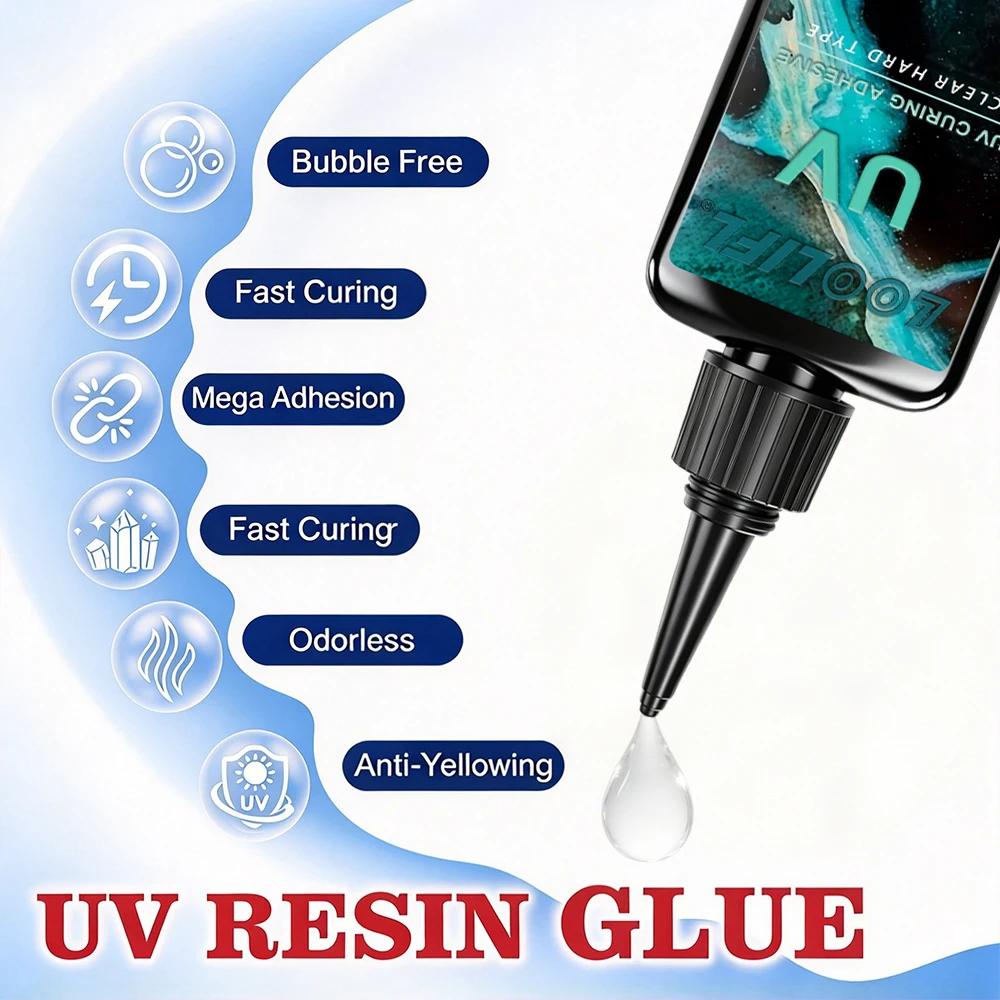 Upgraded Version UVResin Crystal Clear Hard Type LowOdor Fast Curing UV Curing Adhesive for DIY Jewelry Handmade Crafts Casting