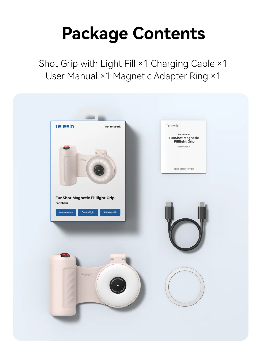 TELESIN Magnetisches RGB-Füllicht Handy-Kamera-Aufnahmegriff Telefonhalter Aufnahmehilfe Fernbedienungsgriff für Smartphones – Detail 12