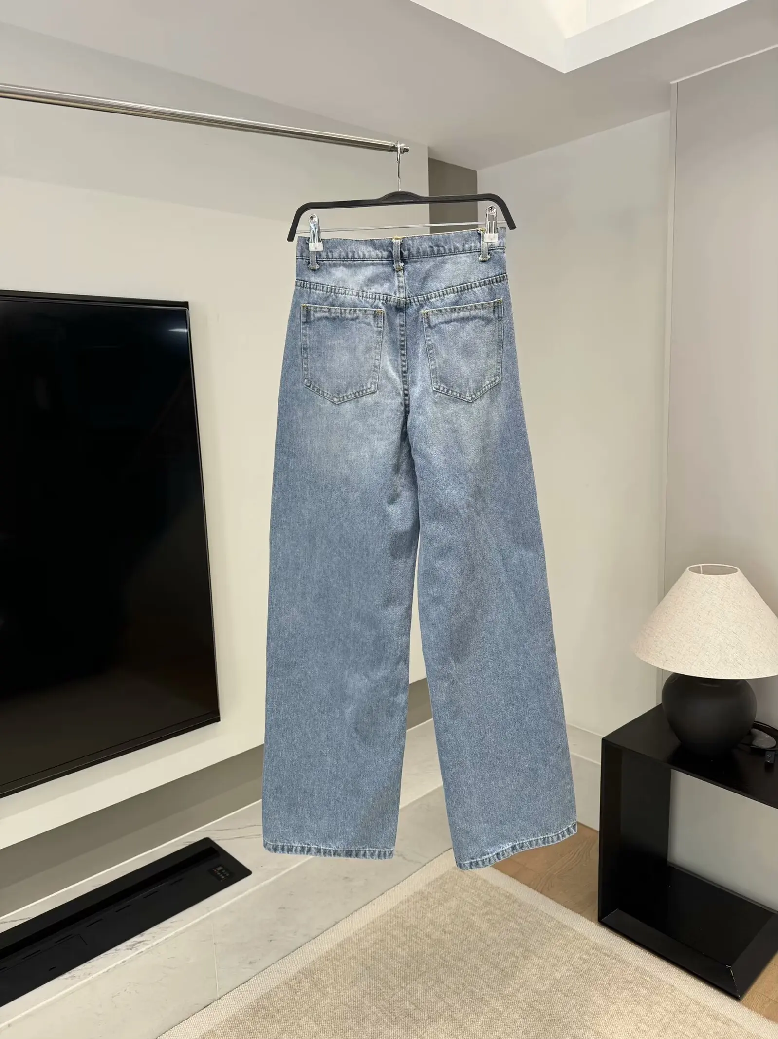 Jean à Double Boutonnage pour Femme, Pantalon en Denim, Taille Haute, Jambes Larges, Rétro, Fermeture Éclair, Poche, Nouvelle Mode, 2024