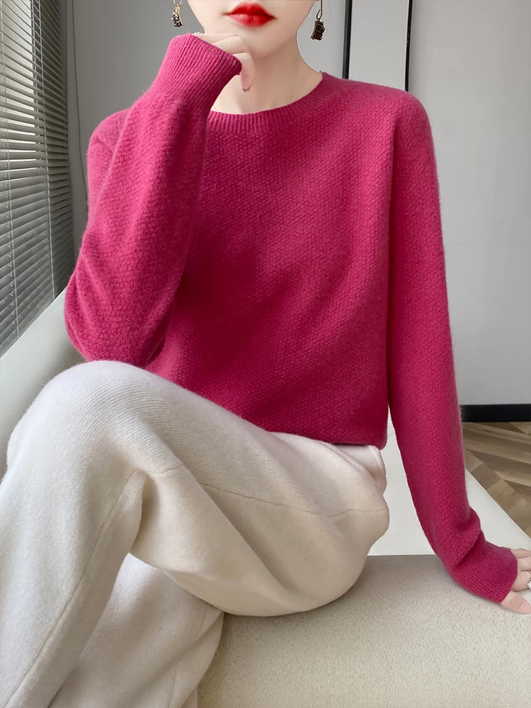 100% Australia Wool Women\'s sweater New Knitwears Korean Style Women\'s Jumper O-neck Pullover New Arrivals Lady Clothing Fashion