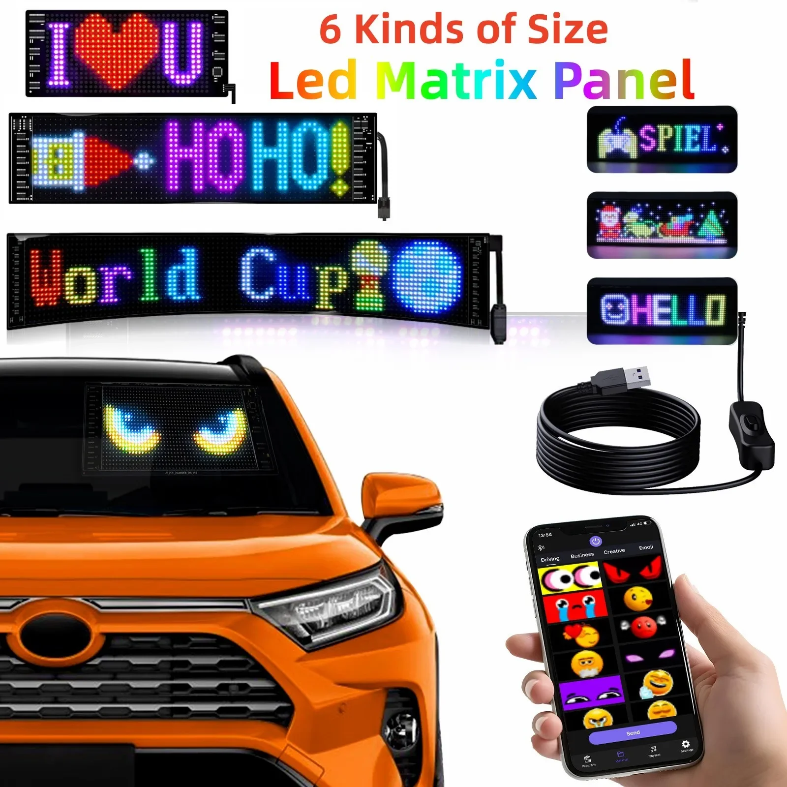 Car LED Screen Smart Pixel Panel Display APP Control Customizable DIY Text Pattern Animation Home Decoration Game Room Christmas