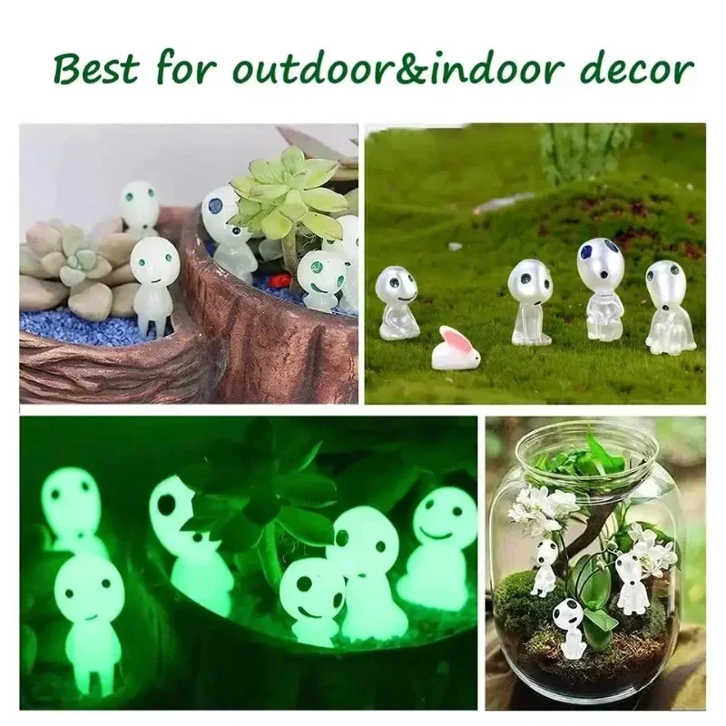 10Pcs Świecące Elfy Mini Figurki Akwarium Dekor Kodama Świecące w Ciemności Figurki Ogród Mikro Kwiat Doniczkowy Ozdoba Krajobrazowa