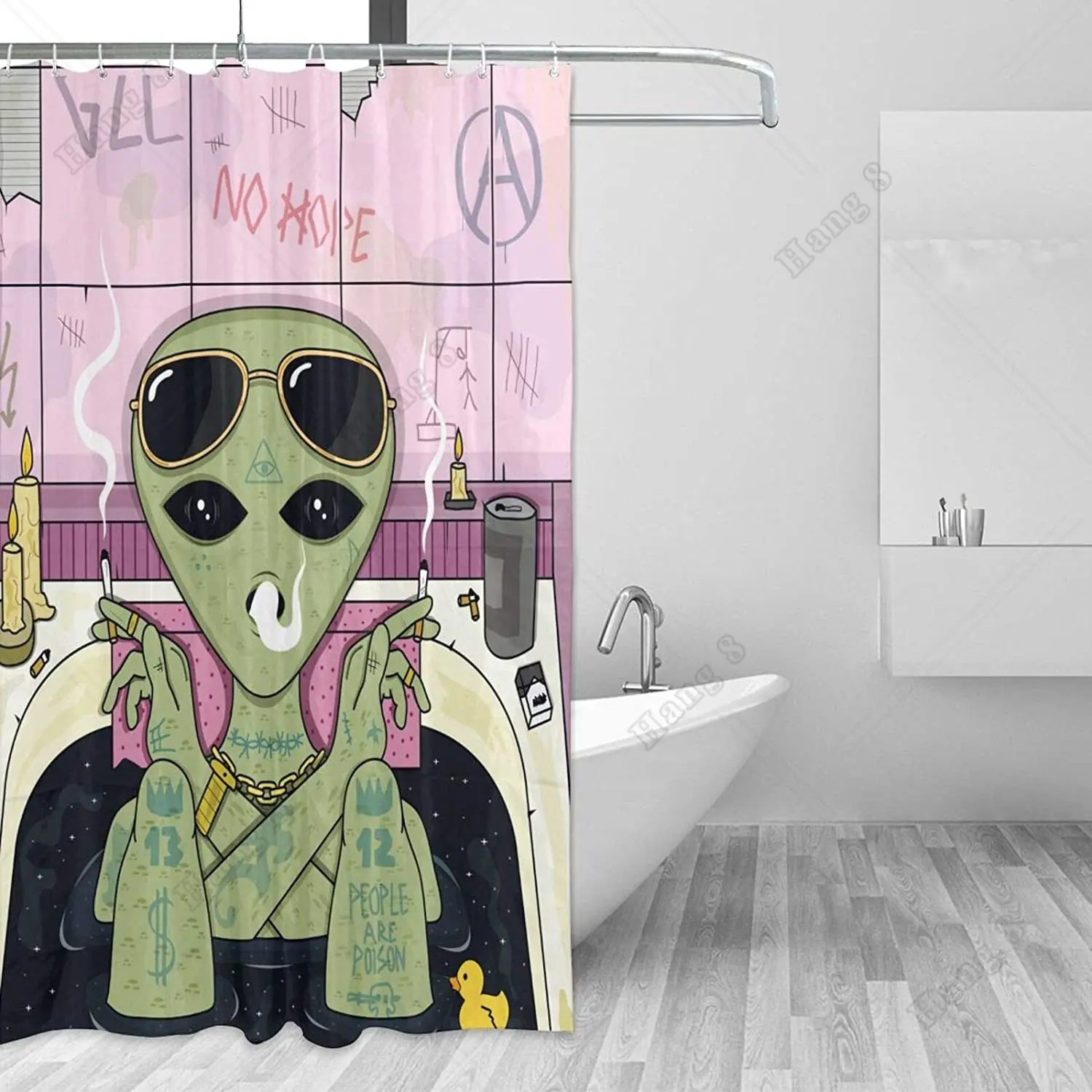 Shower Curtain Trippy Alien Psychedelic Hippie Fabric Bathroom Curtains Waterproof Home Hotel Bath Bathtub Window Art Decor