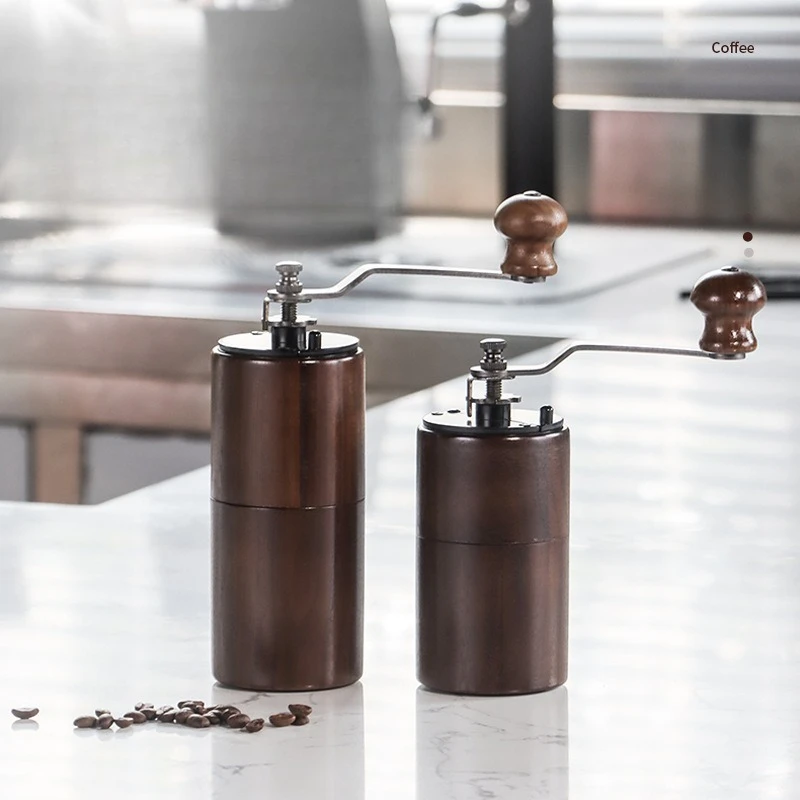 

LMM Household Walnut Hand Crank Coffee Bean Grinder Manual Grinding Wooden Hand Brush