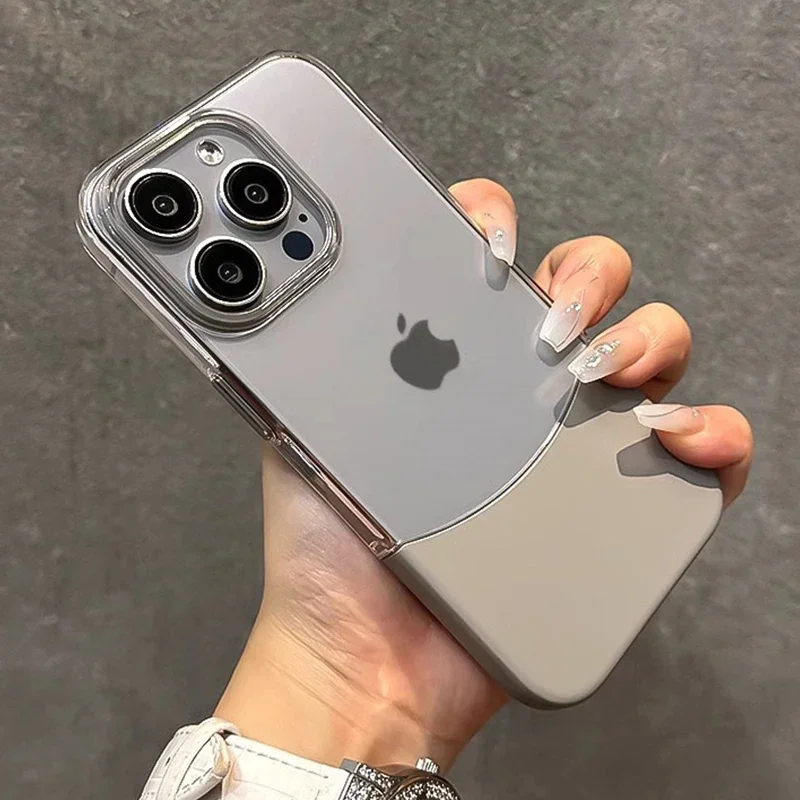 2 in 1 Titanium Gray Splice Ultra-thin Series Phone Case for IPhone 16 15 Pro Max Plus for Apple Shockproof Protect Hard Cover
