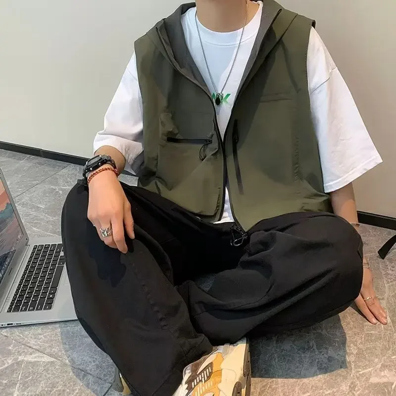 

Men's Tide Techwear Waistcoat Summer Fashion High Street Hooded Sports Harakuju Simple Handsome Leisure Spring Vest