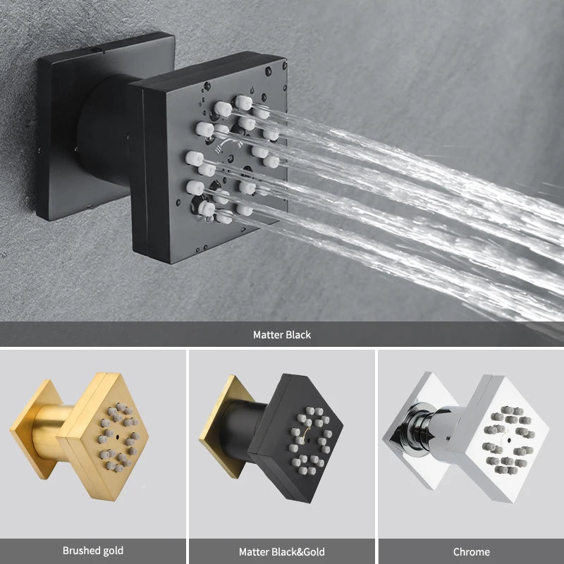 2 Fungsi Solid Kuningan Body Shower Spray Jets Wall Mounted Square Sprayer Set Sistem Jet Nozzle Pijat Hemat Air Matte Black Brushed Gold Chrome Berlapis Sudut Nozzle adalah Desain Fashion yang Dapat Disesuaikan