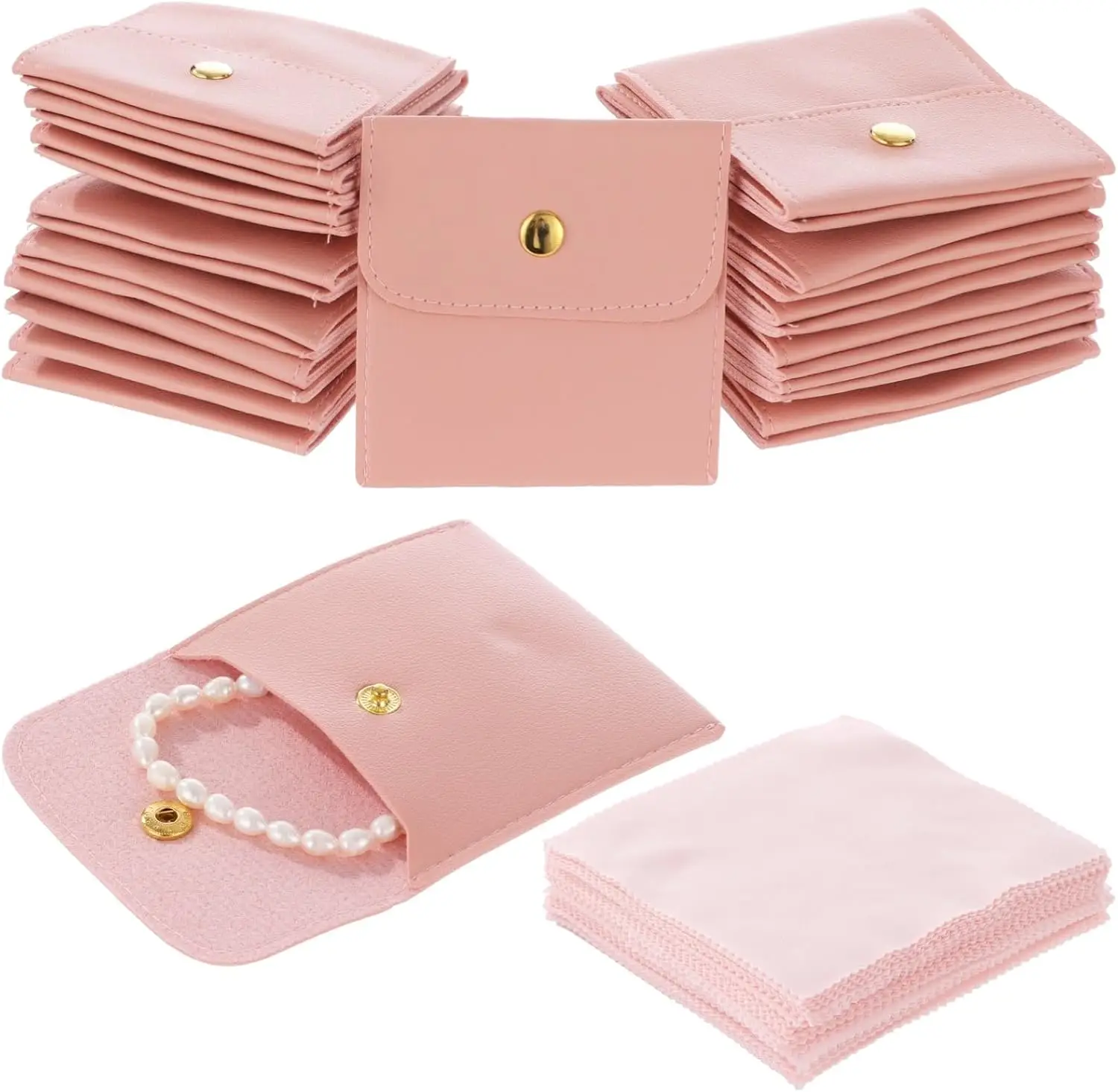 

40pcs Jewelry Pouches Set, Includes Leather Packaging Bags and Cleaning Cloths, Jewelry Organizer Pouches with Snap Buttons,