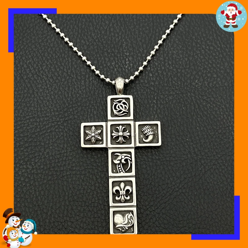 Premium Retro Seven-element Cross Necklace Medium Hip-hop Personality Pendant Classic Trendy Brand