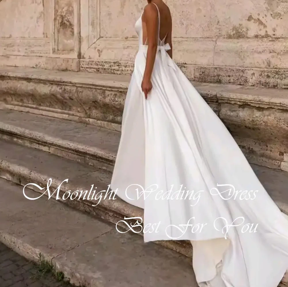 Modern Pleat Bow V-Neck A- Line Wedding Dress 2026 Sleeveless Spaghetti Straps Backless Bridal Gown Vestidos De Novia Customized image 5