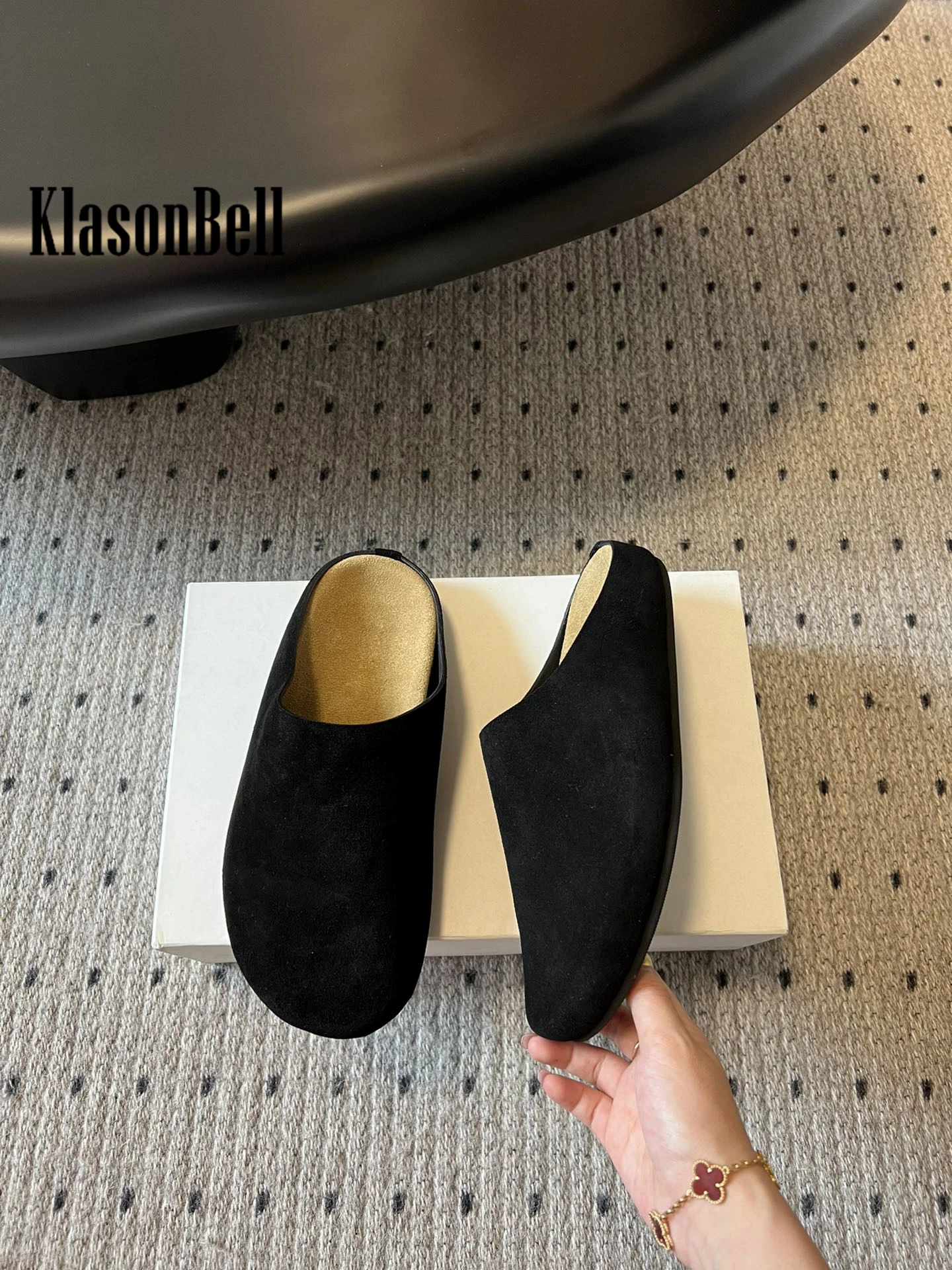 4.9 KlasonBell Fashion Vintage Cow Suede Baotou Slippers Soft Sole Slides Indoor Casual Female Slippers