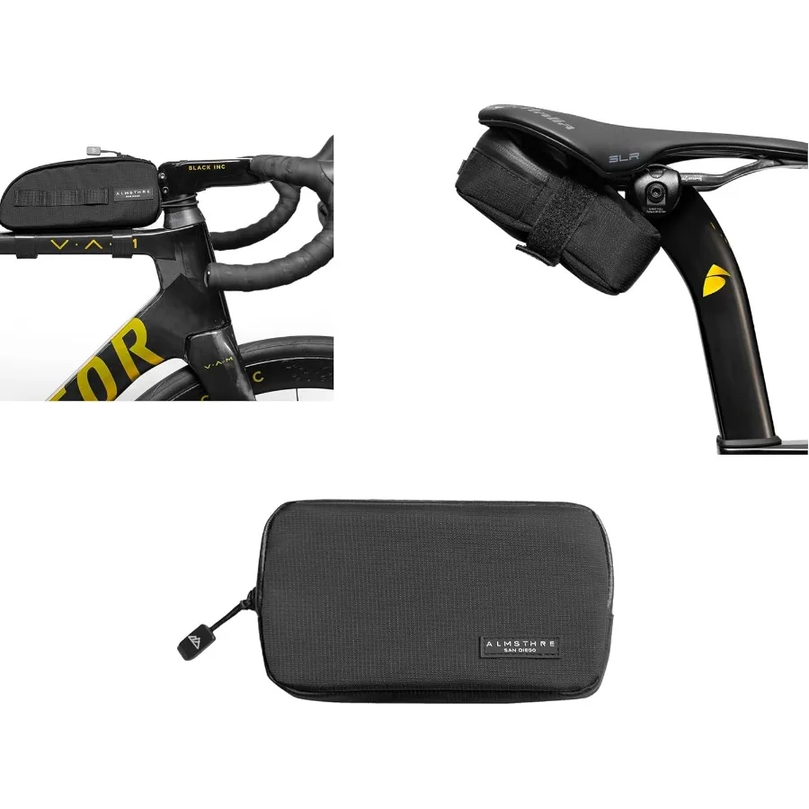 

Top Tube Bag Bundle Black Ideal for Road Cycling and Urban Commuting Waterproof Zippers Across All Items with Adjustable Straps