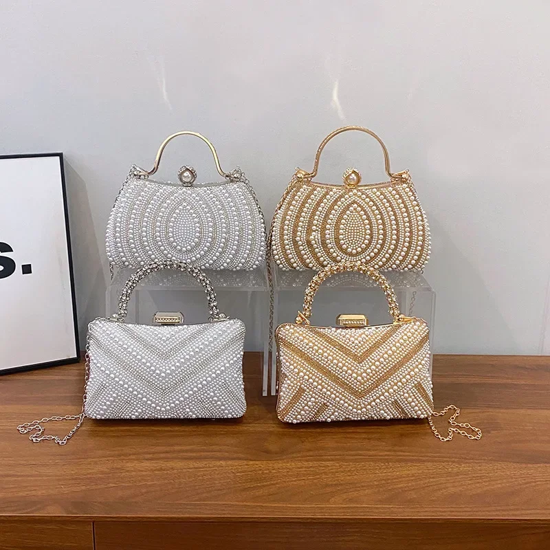 حقيبة كروس لؤلؤية، حقيبة عشاء محمولة باليد على الكتف، حقيبة صندوق سلسلة متعددة الاستخدامات #4