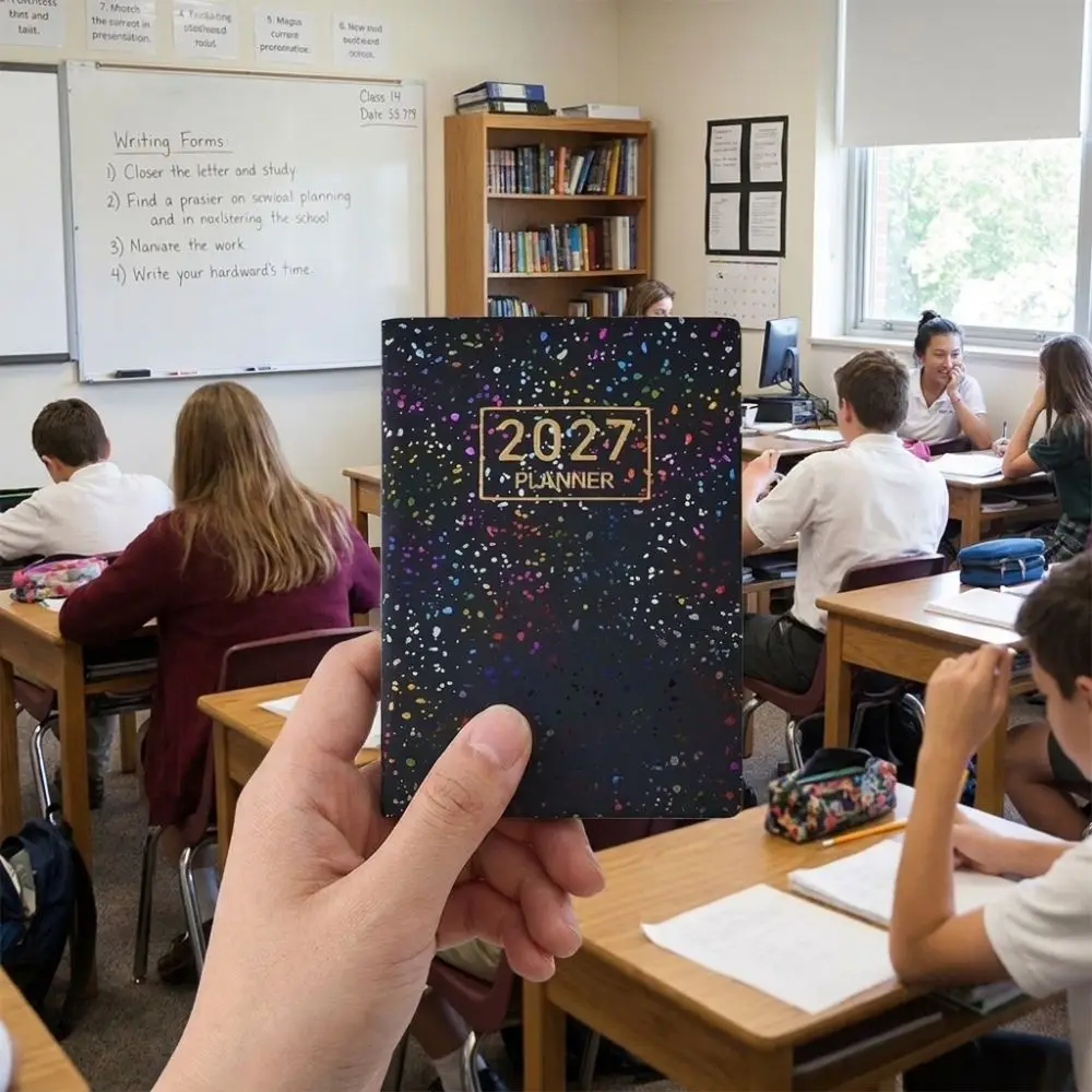 Notebook Leather Cover 2027 Agenda Book Schedule Compact English Plan Book 64 Sheets Glitter Weekly Planner Study Use