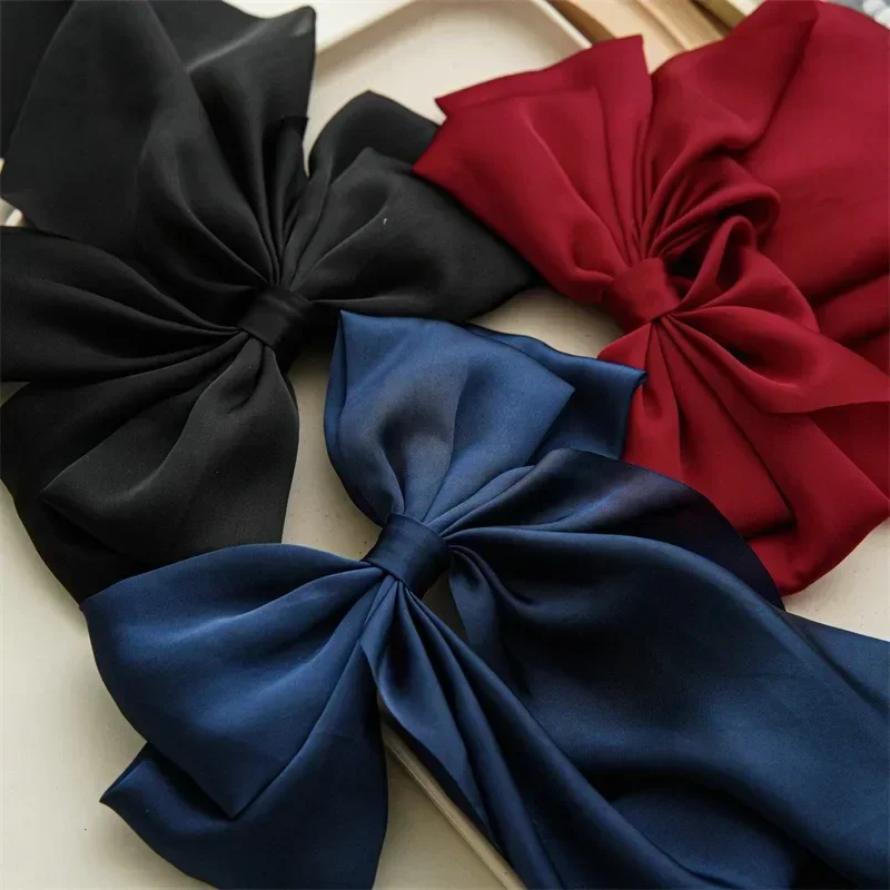 11 Solid Color Satin Ribbon Big Bows Hairpin Spring Clips Hair Accessories for Women Girls Trendy Korean Summer Headwear