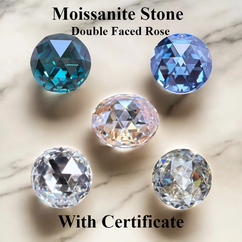 

Moissanite Stone Double Faced Rose Cut Multiple Color Lab Grown Gemstone for DIY Charm Jewelry Making Materials with Certificate