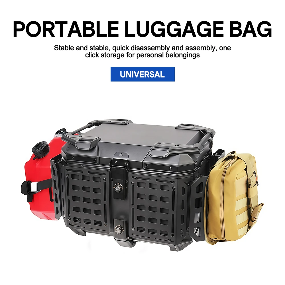 45-liter multi-functional black aluminum alloy motorcycle tail box, universal scooter/electric bicycle rear storage box