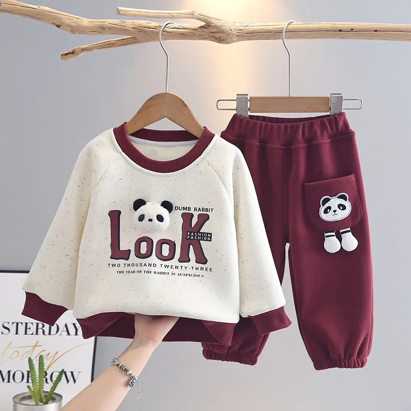 

New Autumn Winter Baby Girls Clothes Suit Children Thick Long Sleeved T-Shirt Pants 2Pcs/Sets Infant Clothing Kids Tracksuits