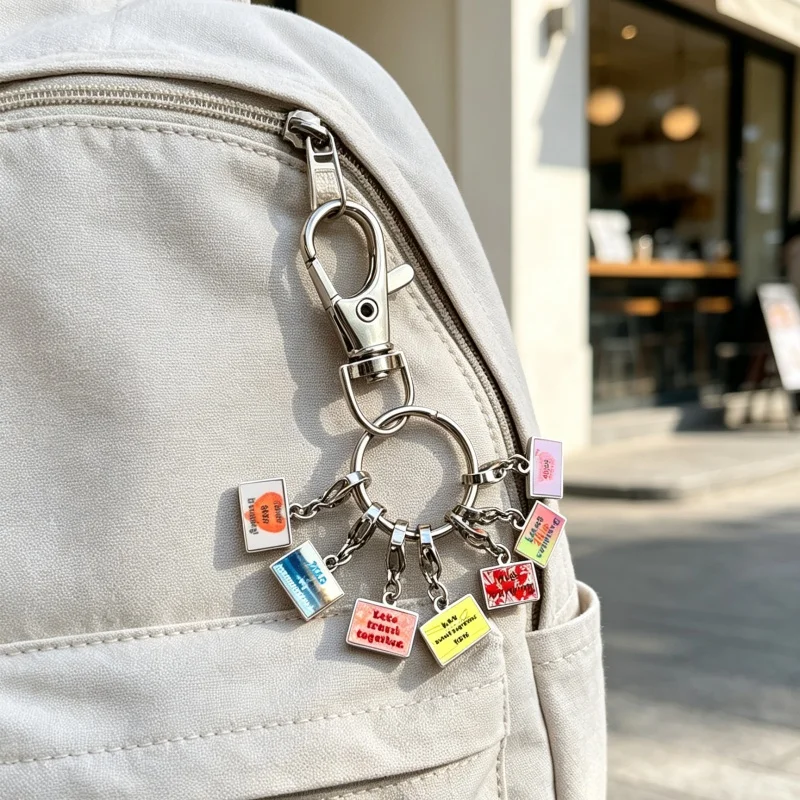 10*6.6mm Commemorate Trip Pendant Customizable Stainless Steel Keychain Bag Charm Sending to Friends and Family Gift Wholesale