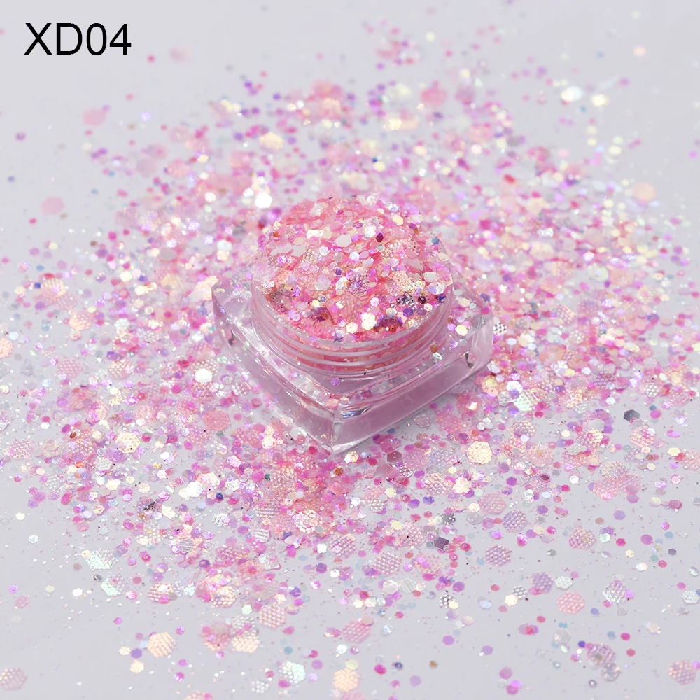 Paillettes hexagonales mélangées pour nail art, 10 g/sac, accessoires de décoration, fournitures, laser, argent