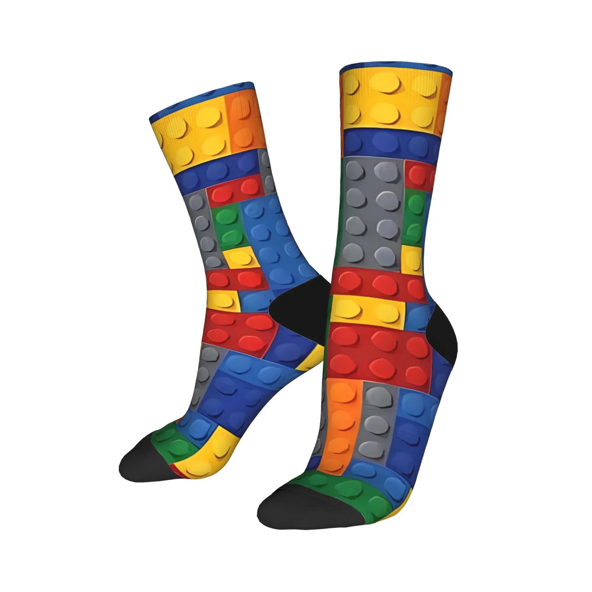 Colorful Building Blocks Brick Pattern Socks Custom Stockings Non Skid Men Socks Comfortable Autumn Novelty Outdoor Sports Socks