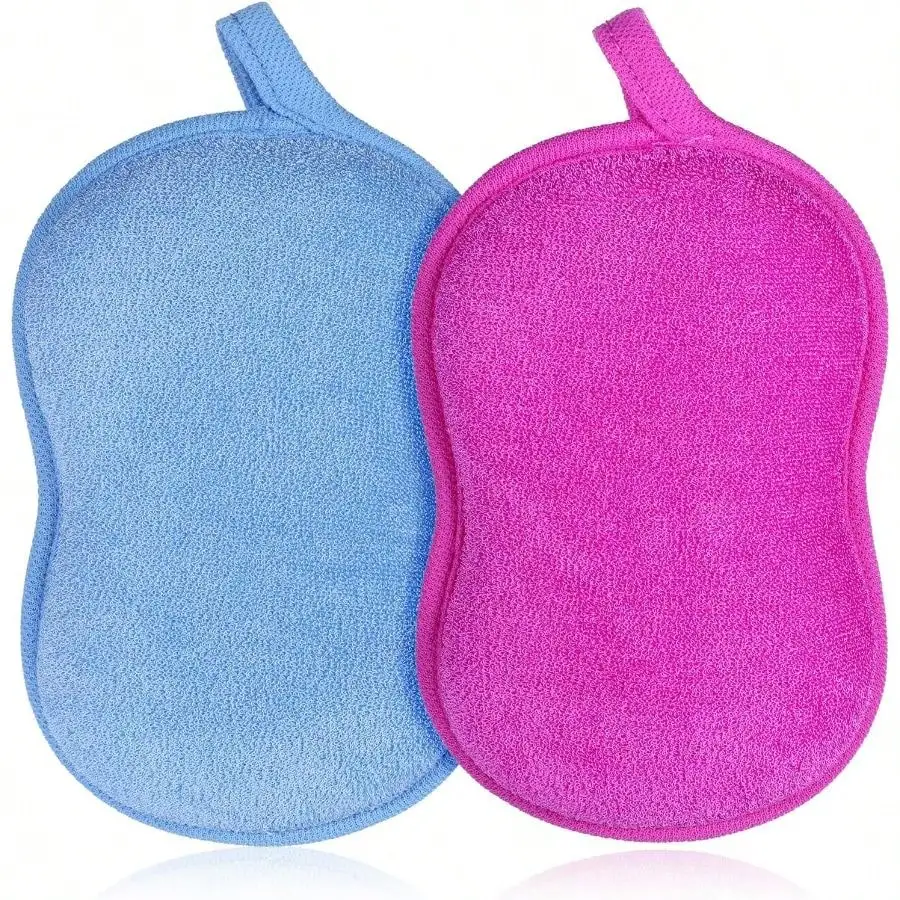 2Pcs Soft Bath Sponge, Cotton Shower Sponge Absorbent Gentleness Exfoliating Body Scrubber Shower Skin Friendly Comfort Bathing Tool For Men Women All Skin Type (Blue,Purple)