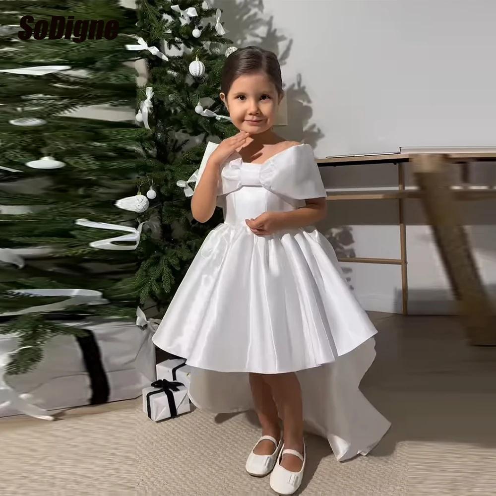 

SoDigne A-line Short Flower Girl Dress Off Shoulder Satin Kid Gown Birthday Party Dresses 2026 Kid Princess Gown Customized ﻿