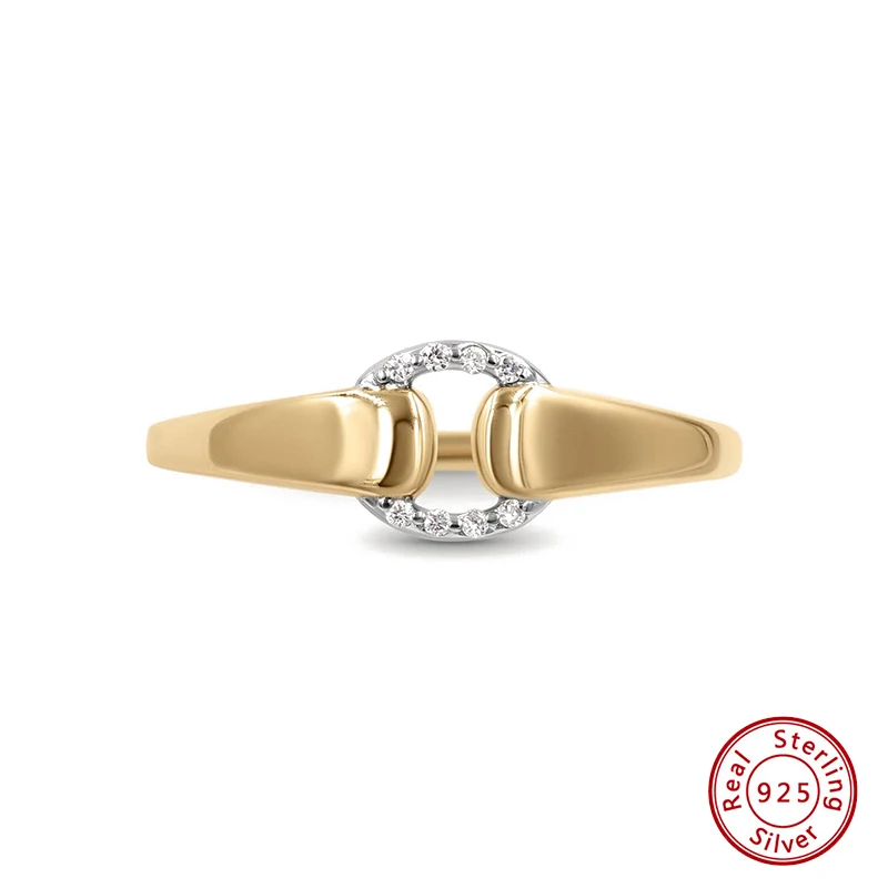 

925 Sterling Silver Original Certificate Two Tone CZ Horsebit Band Ring For Women Fine Statement Jewelry