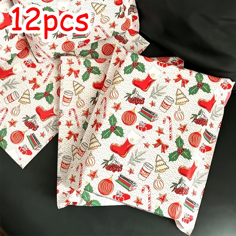 12Pcs Christmas Printed Poly Mailer Bags, Thick Self Adhesive Shipping Mailing Envelopes, Holiday Gift Packaging Bags for Clothi
