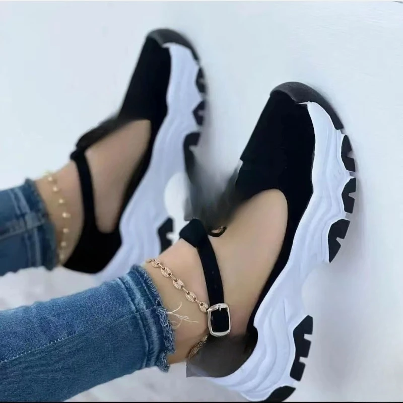 Autumn New Women\'s Fashion Round Toe Simple Solid Color Women\'s Shoes Casual Thick Sole Walking Sports Zapatos Plataforma Mujer