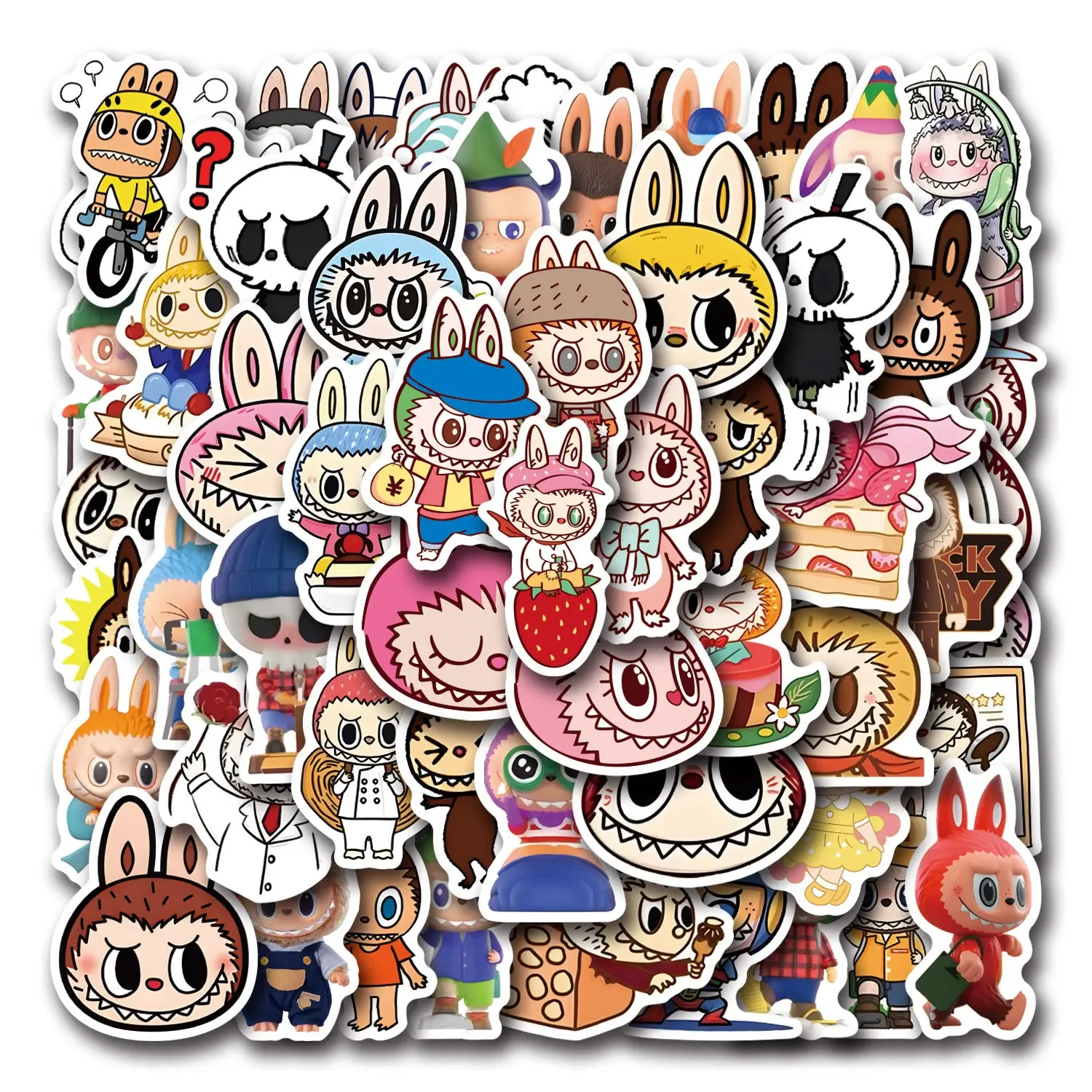 Cute Labbubu The Monsters Stickers for Kids Comic Cartoon Decoration Reusable Water Bottle Laptop Stickers Skateboard Luggage