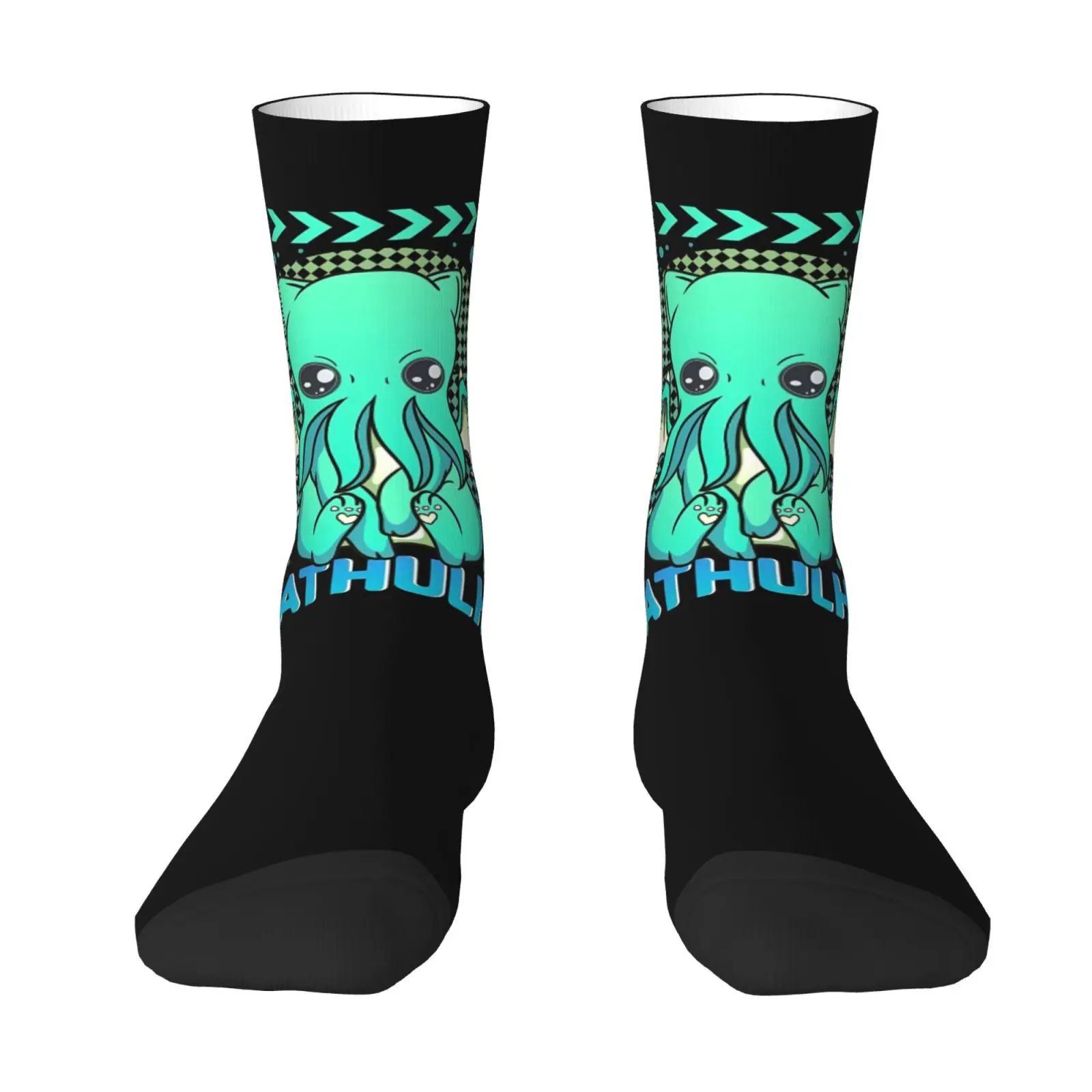 Cute Cthulhu Octopus Print Crew Socks Women Soft Breathable Sea Monster Pattern Mid Calf Socks One Size Daily Casual Wear