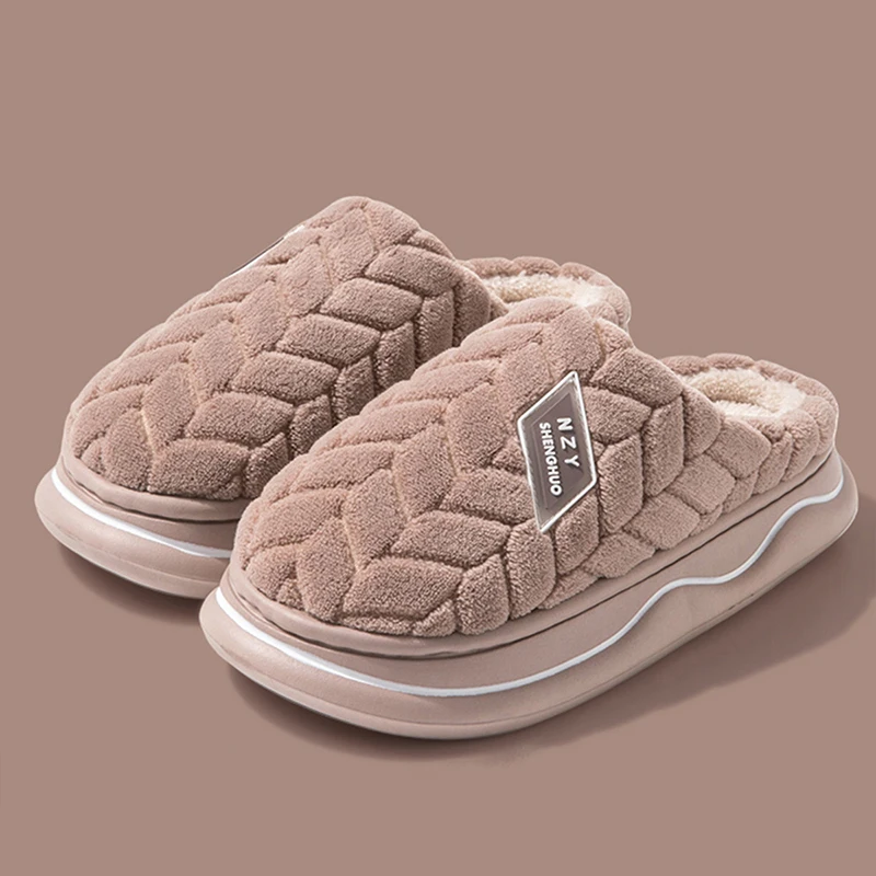 

Men's Autumn Winter Closed-Toe Slippers - Fuzzy Warm Soft Sole Non-Slip Cotton Home Shoes