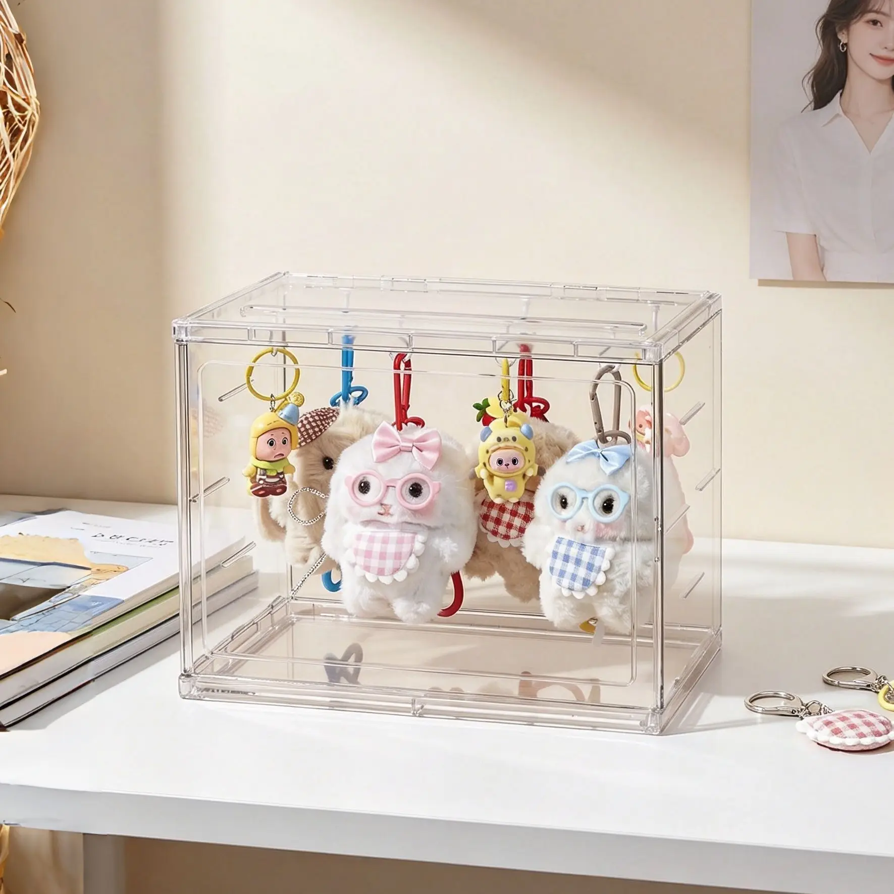 Acrylic Keychain Storage Box Transparent Dustproof Display Case for Celebrity Pendants Dolls Bracelets Jewelry Organizer view 4