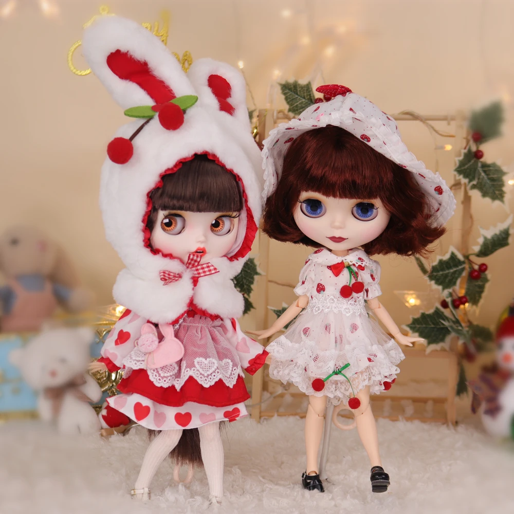 Outifts For ICY DBS Blyth Doll Red Strawberry Rabbit Clothes Cosplay Dress Suit 1/6 BJD OB24 Anime