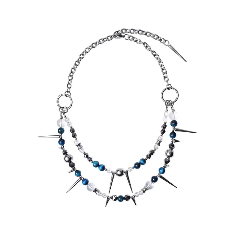 

Blue Ice] Original Design Punk Style Y2k Rivets Beaded Heavy Industry Handmade Necklace Men and Women