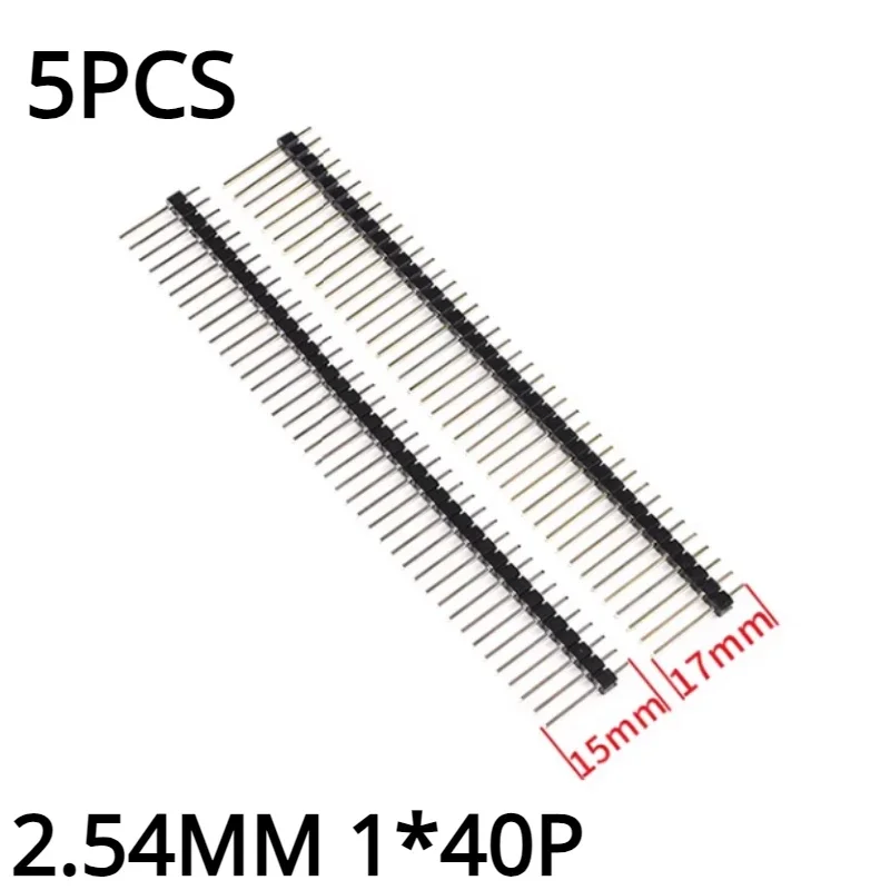 5PCS 2.54mm Single Row Male 1 * 40P Breakaway PCB Board Pin Header Long 15/17mm Connector Strip Pinheader For Arduino