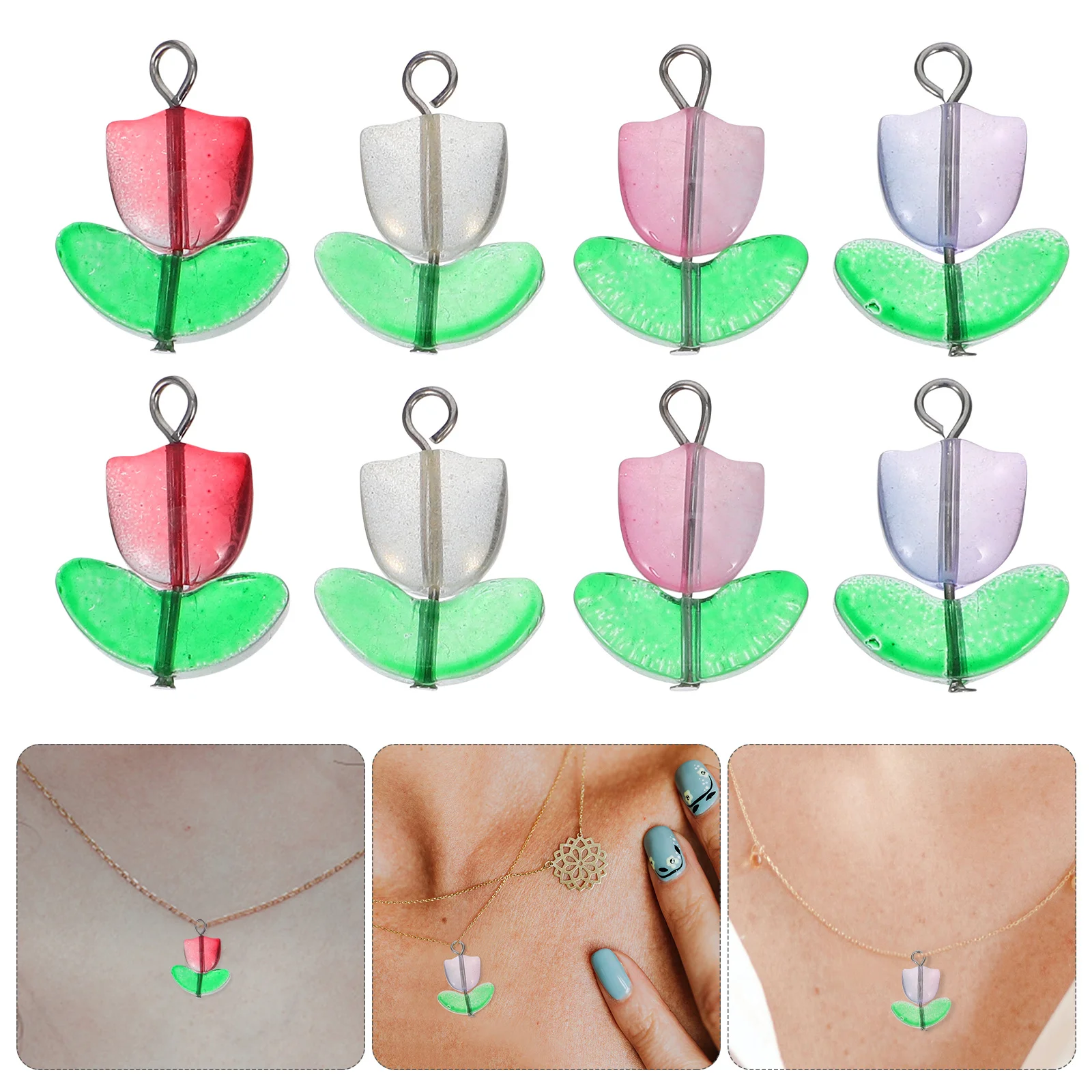 

100Pcs Tulip Glass Floral Pendant Charms Colorful Beads DIY Jewelry Craft Necklace Bracelet Earring Accessories