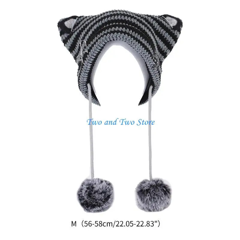HX6F Women Beanie Teens Y2K Knitted Bobble Cap Cool Girl Headdress Cos play Party Hat